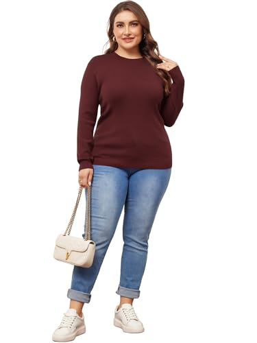 Agnes Orinda Plus Size Sweater for Women Long Sleeve Crewneck Shirts 2024 Fall Knit Casual Basic Tee Tops3