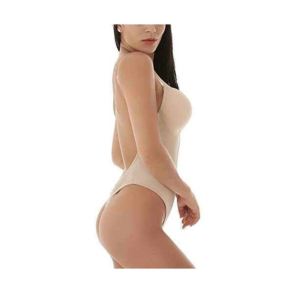 Defitshape-Womens-Backless-Bodysuits-U-Plunge-Seamless-Thong-Full-Bodysuits Defitshape Women's Backless Bodysuits U Built-in Bra Shapewear Low Back Thong Bridal Wedding Undergarments Open Crotch Khaki 34 fit 34C/34D/36A/36B