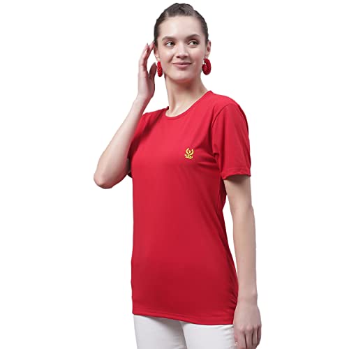 Image of Mack Jonney Women Round Neck Cotton Solid Regular Fit T-Shirt-T Anthraa 001-P