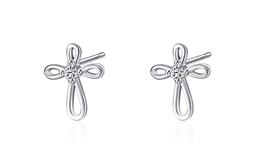 Rnivida 925 Sterling Silver Cross Stud Earrings for Women