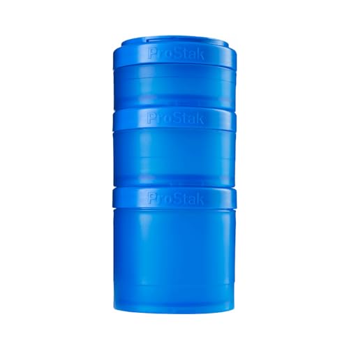 BlenderBottle ProStak Twist n' Lock Storage Jars Expansion 3-Pak with Pill Tray, Cyan/Cyan