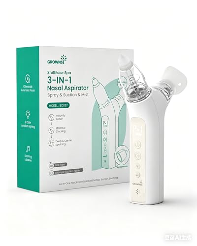 Image of GROWNSY SniffEase Spa 3-in-1 Nasal Aspirator for Baby – Spray, Suction & Mist, Hospital-Grade Powerful Electric Nose Suction with Soothing Light & Music, Larger Chamber (Beige)