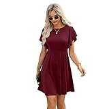 DIDK Damen A Linie Kleid Elegant Abendkleider Schmetterlingsärmel Shortskleid Kielang Swing Stretchy Kleider Bordeaux XL
