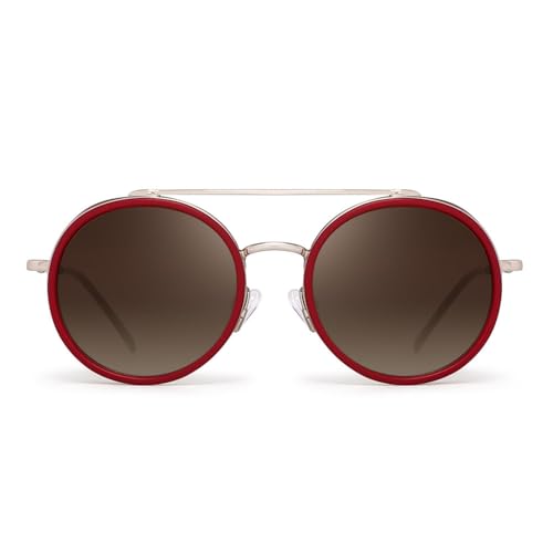 Men Women Steampunk Round Sunglasses Vintage Metal Frame Double Bridge Sunglasses4