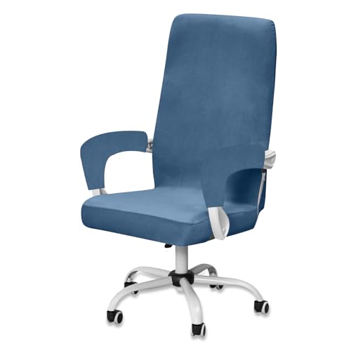 BXFUL Funda para Silla de Oficina de Terciopelo con 2 Fundas para Reposabrazos, Cubierta Protectora de la Sillón de Ordenadora Removible Fundas de Sillas Giratorias (Zafiro,Medium)