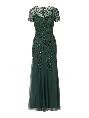 Image of Adrianna Papell Women's Beaded Gown with Godets - Floor Length Gown with Floral Embellishments & Cap Sleeves