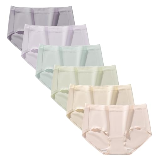 ZULY Cotton Womens Underwear 6-Pack with 7A Mulberry Silk Antibacterial Lining Seamless Lightweight Comfort Fit Panties for Daily Wear Invisible No Show Briefs in Assorted Colors