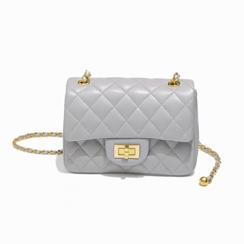 Small Square Flap Purse with Gold Chain, Vegan Leather Shoulder