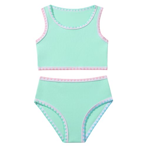 Image of Girls Bathing Suit Toddler Swimsuits 2 Piece Bikini Sets Round Neck Colorful Lace Teen Girls Swimwear 3-14T