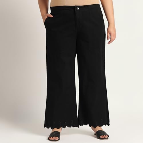 Image of Women's Solid Denim Co-Ord Set | Mandarin Collar Button Placket Top with Wide Leg Pants | Relaxed Fit Casual Daily Wear Two Piece Outfit