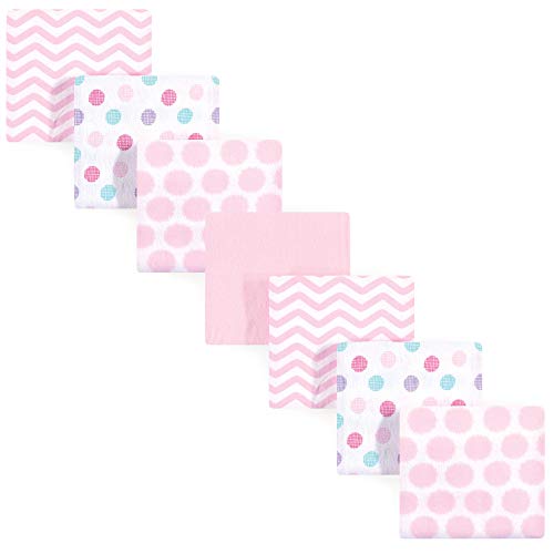 Image of Luvable Friends Unisex Baby Cotton Flannel Receiving Blankets, Pink Dots 7-Pack, One Size