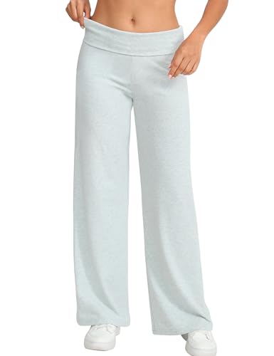 HeSaYep Women's Wide Leg Sweatpants Workout Lounge Pants Fold Over Low Rise Yoga Pants