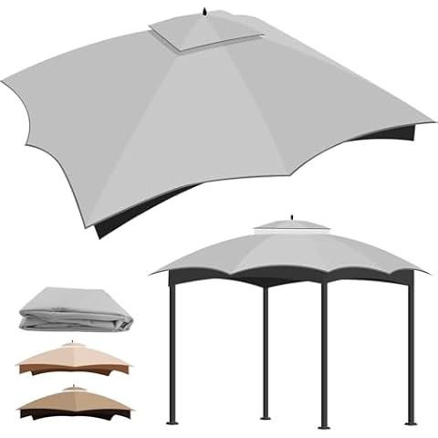 Replacement Gazebo Canopy Top 10 x 12 for Lowe's Allen Roth Gazebo, Double-Tier Gazebo Roof Cover with Air Vent,Heavy Duty Canopy Roof Gazebo Top 10X12 Gazebo Cover (Gray) Cover