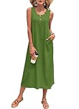 MOLERANI Womens Summer Maxi Dress Casual Sleeveless T Shirts Dress Loose Fit Long Beach Dress with Pockets Sun Dress,Army Green,XL