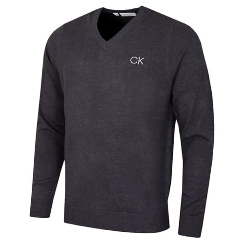 Calvin Klein Mens V-Neck Tour Golf Sweater - Steel Grey - L