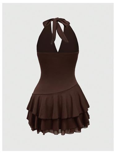 Women's Halter Cowgirl Vintage Mini Dress Embroidery Tie Back Sleeveless Ruched Tiered Layer A Line Dresses2