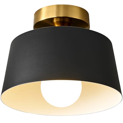 Bwxcie Modern Semi Flush Mount Ceiling Light,Metal Light Fixture,E26 Ceramic Lamp Head,Black and...