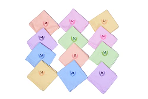 Image of ANTONIA Personalized Cotton Women's Handkerchiefs with Embroidered Initials, Assorted Colours (33 cm x 33 cm)