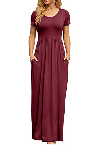Image of DB MOON Womens 2026 Summer Maxi Dresses Casual Short Sleeve Empire Waist Spring Long Dress with Pockets