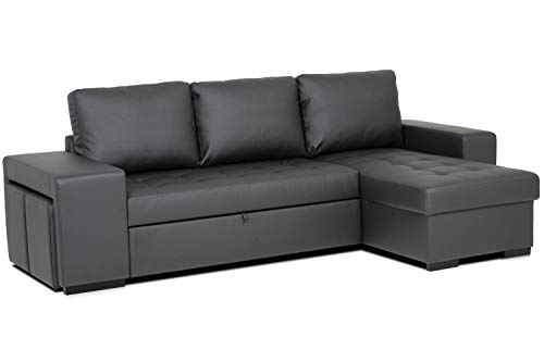 Confort24 Chloe Sofá Cama 3 Plazas Chaise Longue Reversible com 2 Puffs...