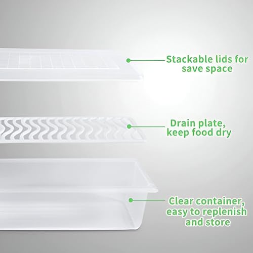 Image of Plastic Transparent Fridge Storage Boxes Organizer with Removable Drain Plate Storage Containers Box Keeps Fruits, Vegetables, Meat, Fish Fresh Longer (White, 1500-ML, Medium, Pack of 1)