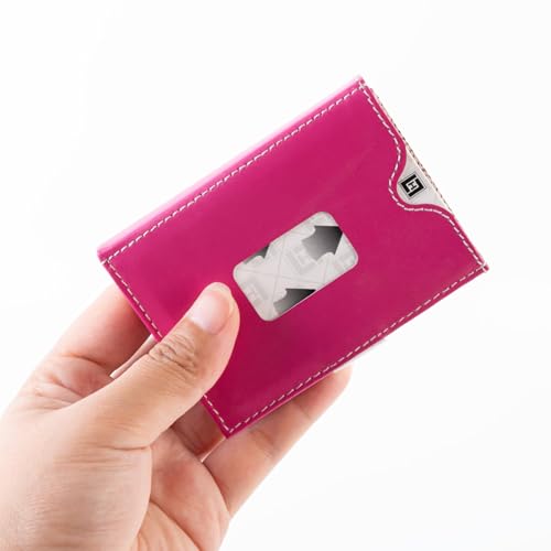 Image of LLH Leather Trifold Wallet - RFID Blocking with Stainless Steel Locking Clip Wallet, Minimalist Front Pocket RFID Blocking Credit Card Holder (Pink)