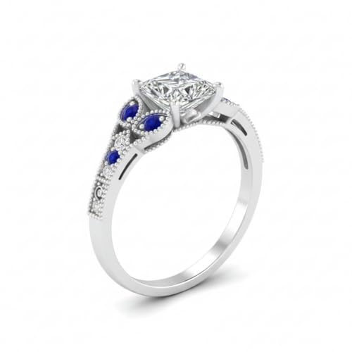 Image of Choose Your Gemstone Split Band Antique Ring Sterling Silver Princess Shape Side Stone Engagement Rings Minimal Modern Design Birthday Wedding Gift US Size 4 to 12