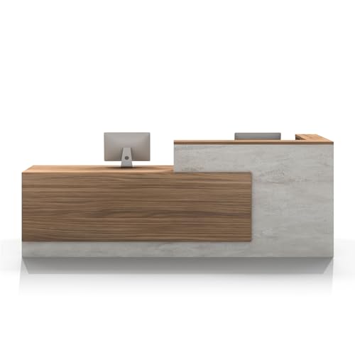 L-Shaped Reception Desk with Counter, 1-Inch Thick Board, Lockable Drawers & Keyboard Tray, Heavy-Duty Front Desk for Office, Salon, Hotel & Clinic LEFT_110*24*41IN Cloud White_b