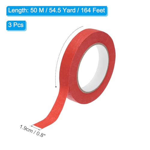 Image of PATIKIL Masking Tape 0.8 Inch x 55 Yard, 3 Roll General Purpose Adhesive Painting Tape Painters Tape for Arts Crafts Label, Red