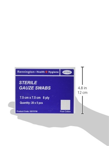 Rennington 4143A MOQ 600 Sterile First Aid Cotton Gauze Swabs, 8-Ply, 75 mm x 75 mm (Pack of 100) - Image 3