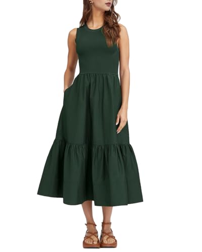 Image of ROYLAMP Women Casual Loose Sundress Sleeveless Smocked Tank Maxi Dress Summer Beach Tiered Long Dresses