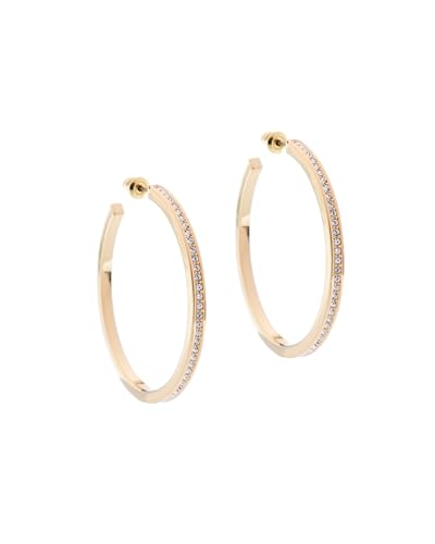 Image of Karen Millen Large Crystal Hoop Earrings For Women (Gold/Clear Crystal)