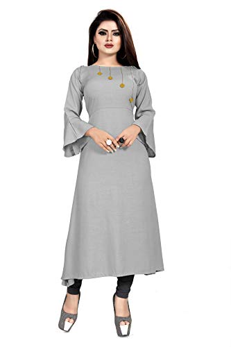 Image of Cotton Plain & Solid 3 /4 Sleeve A-Line Kurtis for Women