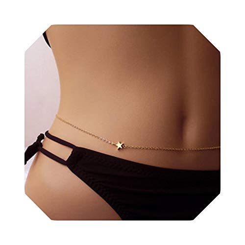 CaCoo 9 Styles Boho Summer Beach Body Jewelry for Women Accessory Gold Silver Colors Copper Beads Waist Belly Chains Necklaces-1 Star-Gold Color