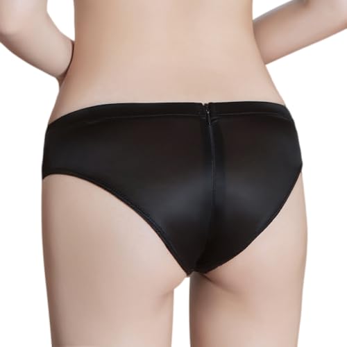 Black Omen (ブラックオーメン) 股割れジッパー大胆過激露出ハーフヒップショーツ 光沢 穴あき オープンクロッチ クロッチレス セクシー レディース コスプレ ショーツ パンティ ランジェリー 下着（6148-黒色（ブラック）、フリーサイズ）br701-f-6148-bk - 画像1