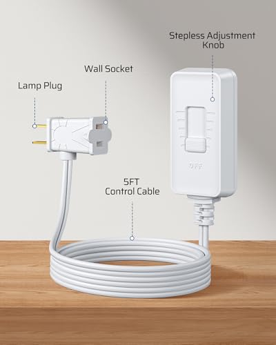Image of DEWENWILS Plug in Dimmer Switch for Lamp, Table Lamp Dimmer for Dimmable LED /CFL Lights and Incandescent Bulbs, Full Range Slide Control, 5 ft Extension Cord, White