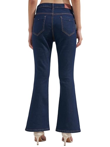 Image of Tokyo Talkies Women Blue Solid Mid Rise Bootcut Jeans