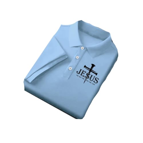 Men's Jesus The Way The Truth The Life Print Polo Shirt Faith Cross Tee