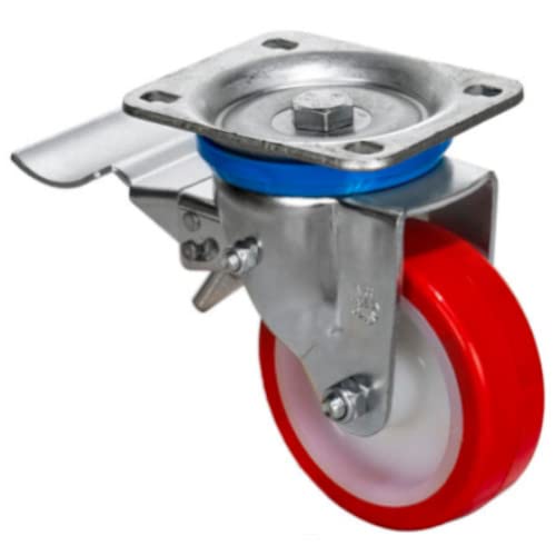 5 en rueda rueda 662 LB giratoria con freno zinc plateado ruedas blanco centro de nylon rojo poliuretano neumático