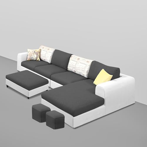 Image of Koza RHS 8 Seater L Shape Sofa Set with Center Table for Living Room (Black Grey Fabric) Premium Fabric Sofa