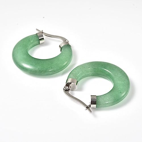 Shop Lc Green Aventurine Hoop Earrings For Women Jewelry Stainless Steel Clip On Clasp Birthday Gifts #TOP1