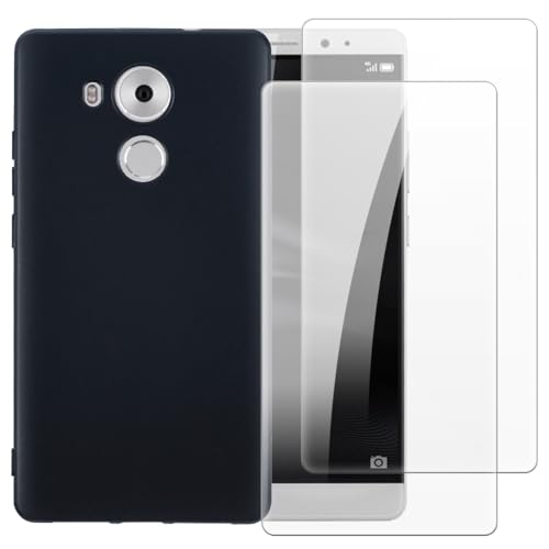 Shantime Case with 2 Pack Screen Protector Combo Compatible with Huawei Mate 8, Shockproof Cover and Tempered Glass Set for Full Body Safety(Black)