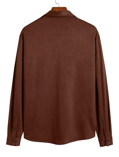Image of ZAFUL Men's Faux Suede Button Down Shirts Jacket Lightweight Shirt Jacket Long Sleeve Work Coat Solid Color Overshirt