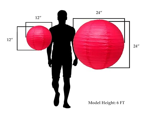 Image of Mudra Crafts 12 Inch Round Chinese Red Paper Lanterns Hanging Decor | 10 PCs, Reusable, Indoor Outdoor Decorative Lamp Shade, for Ceiling, Wedding, Shower, Party, Festival, Home Decoration