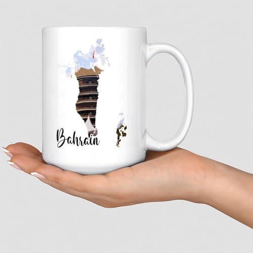 Wodevor Mug Bahreïn en céramique avec impression artistique et monument, 445 ml, cadeau d'anniversaire pour parents, maman, papa, blanc