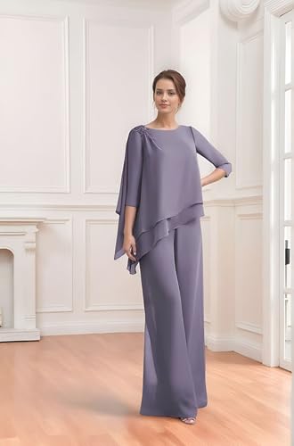 Chiffon Mother of The Bride Pant Suits for Wedding 2 Piece Pant Suit Lace Appliques Formal Wedding Guest Outfits2