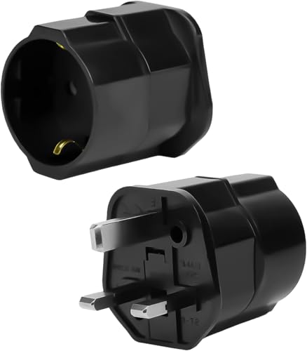 2 Piezas Adaptador Enchufe UK a español Tipo G, Adaptador de Viaje 2-Pin Europa a 3-Pin Reino Unido con Seguridad para niños para Escocia Irlanda Maldivas Dubai Gran Bretaña Singapur Hong Kong(Negro)