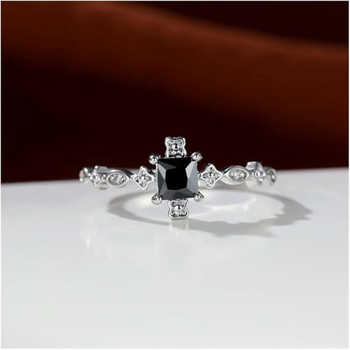 Black Onyx Ring, Princess Cut Gemstone Engagement Ring 925 Sterling Silver Ring for Women, Birthstone Promise Ring, Anniversary Wedding Jewelry Gift for Her4