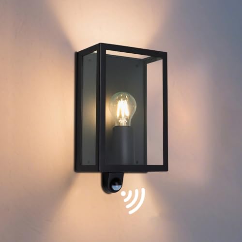 MULANDI Applique Murale Exterieur Detecteur de Mouvement 25W E27 Régulable 50-20000lux IP54 IK04, Applique Murale Noir Métallique Test UV 168h ΔE<1.5 Sans...