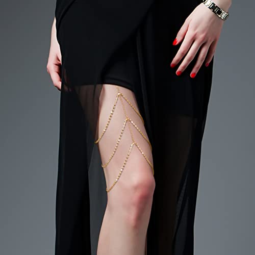 Bonuci 6 Pcs Crystal Leg Chain Women's Body Chains Layered Body Jewelry Party Thigh Chain Thigh Jewelry Accessories for Women3